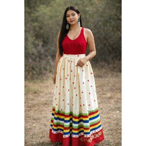 Native American Ribbon Skirt Floral Stripe One Size Adjustable Waist Handmade St